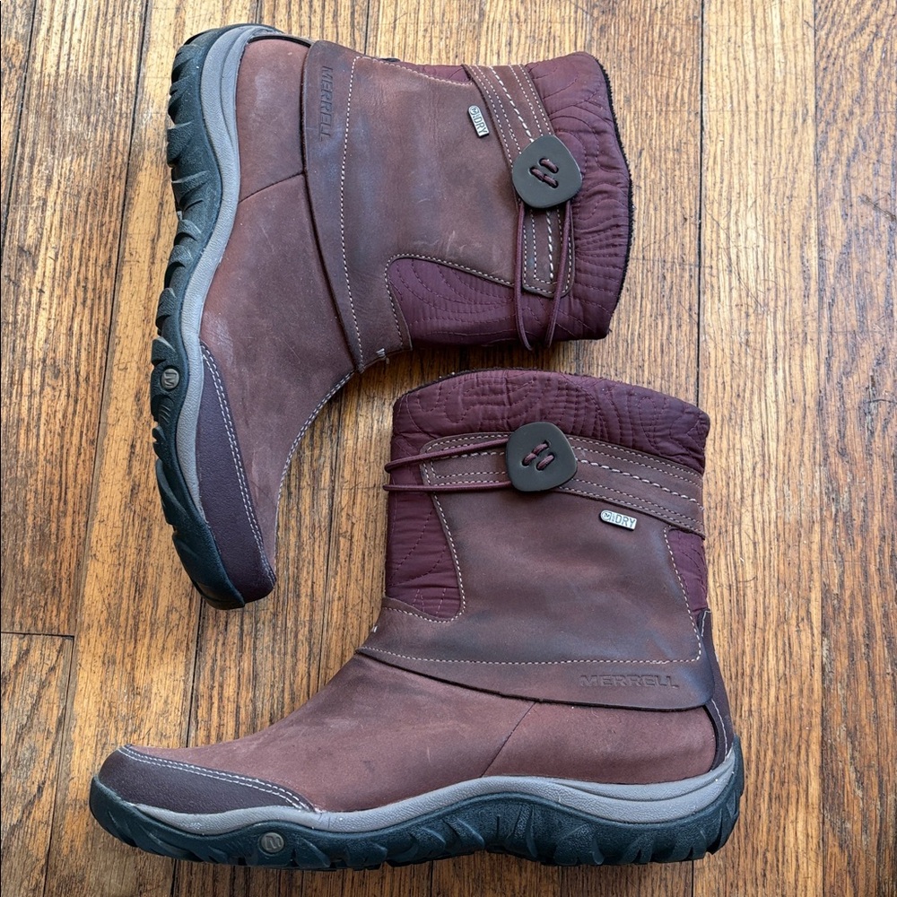 Merrell winter boots lined calf high pull on side zip burgundy 9 cabincore cozy - Picture 4 of 14